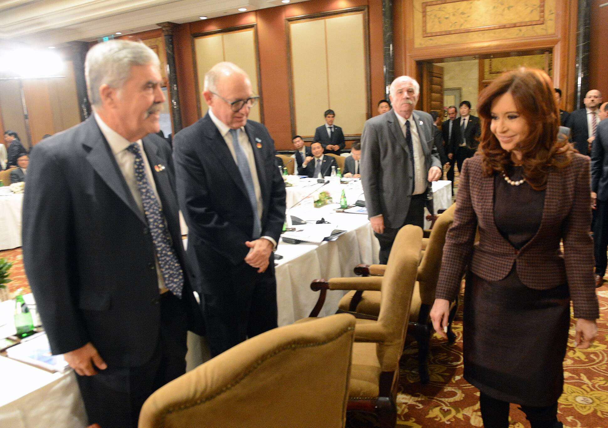 La Presidenta durante su discurso ante empresarios chinos en Beijing.