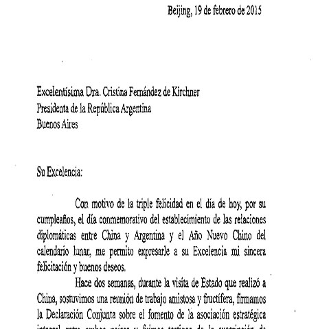 El presidente Xi Jinping envió una carta a la jefa de Estado por su cumpleaños