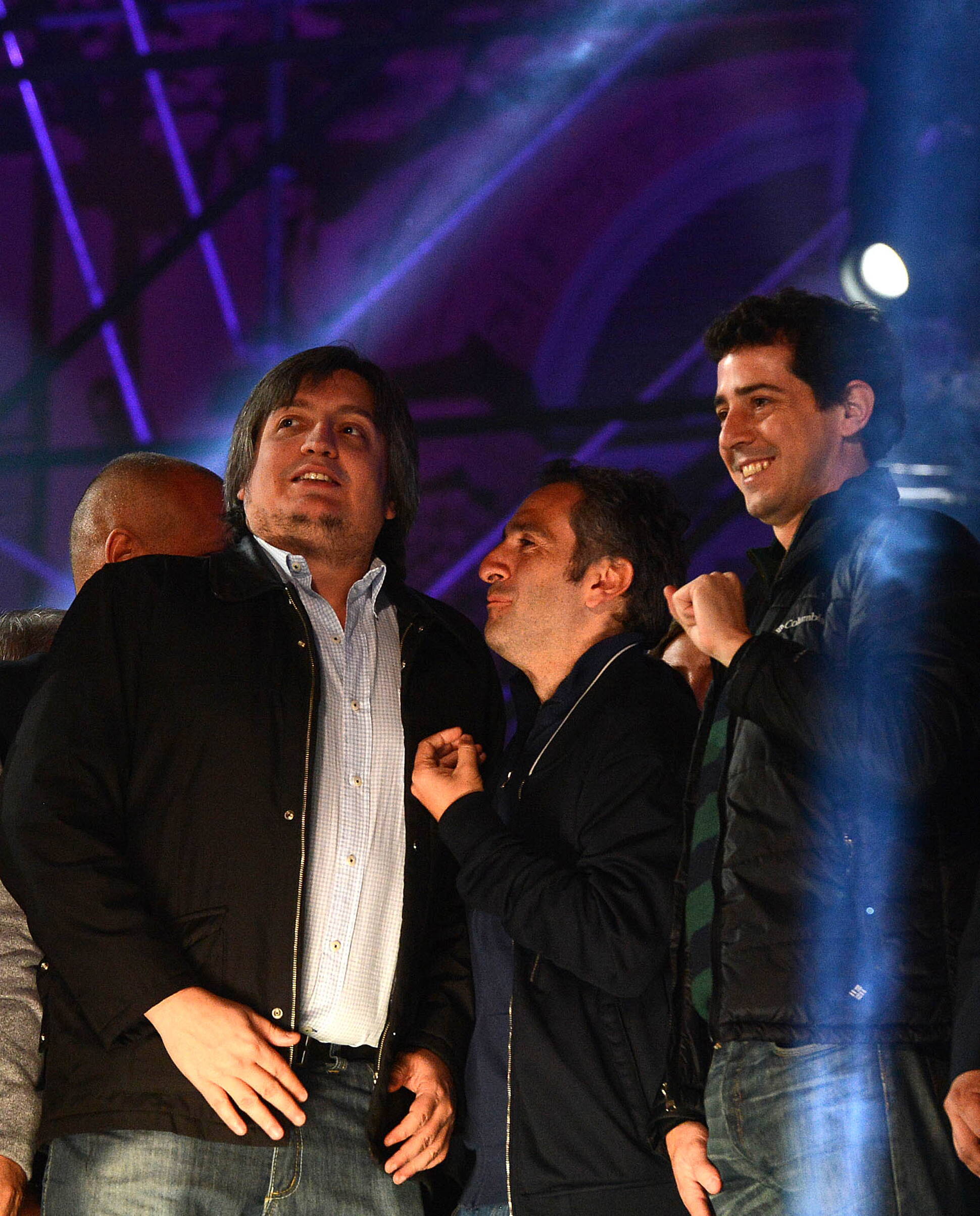 El hijo de la Presidenta, Máximo Kirchner, junto al diputado Andrés Larroque y el secretario general de la Presidencia, Wado de Pedro