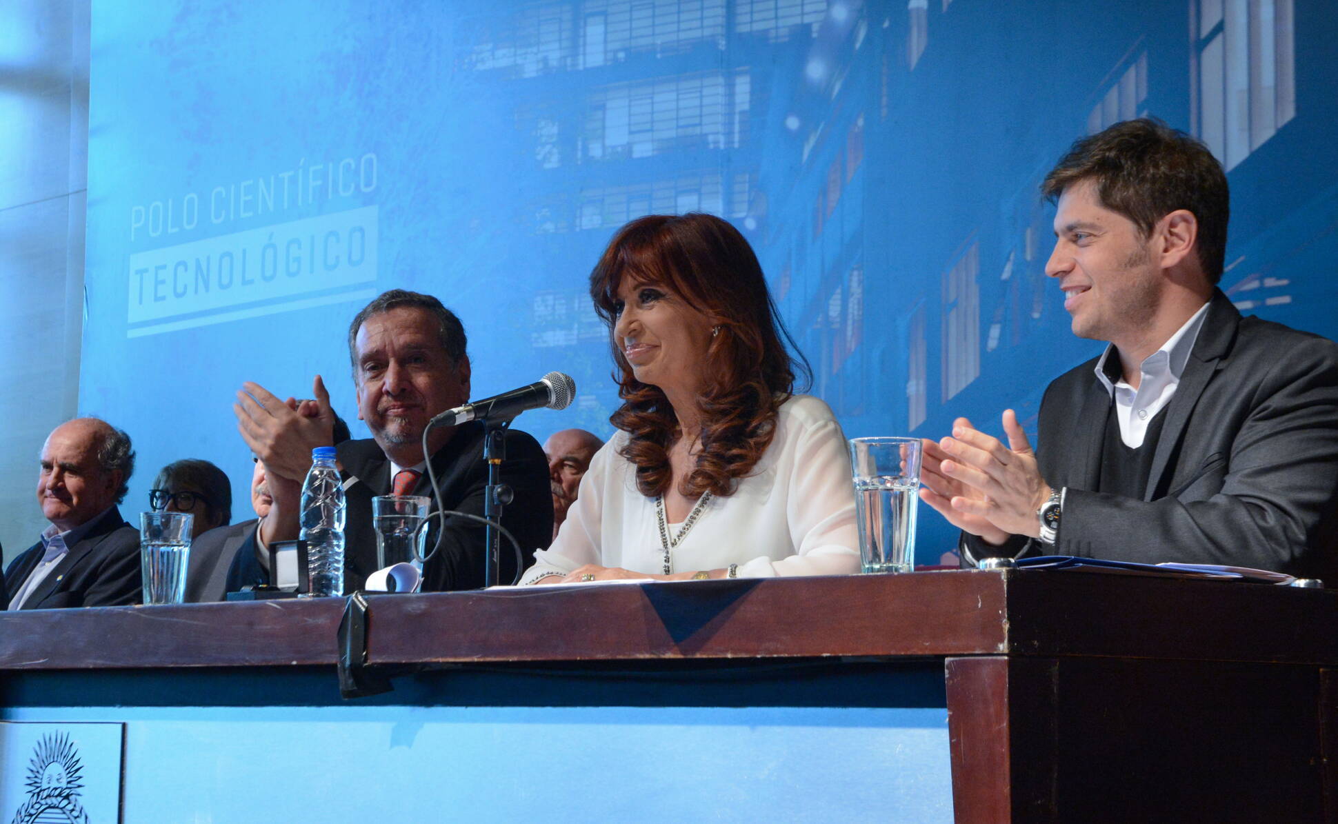 Cristina Fernández, Lino Barañao y Axel Kicillof en el Polo Científico Tecnológico