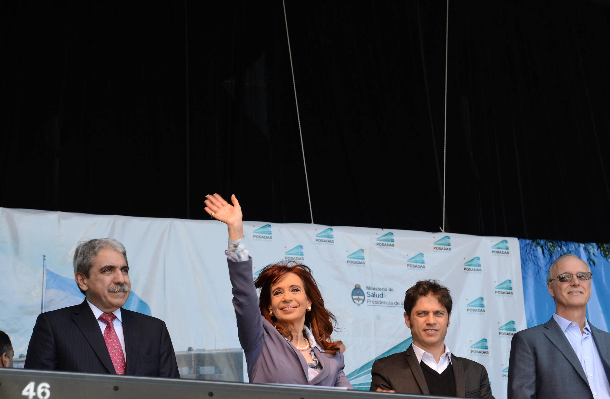 Cristina Fernández, Aníbal Fernández, Axel Kicillof y Daniel Gollan en el Hospital Posadas