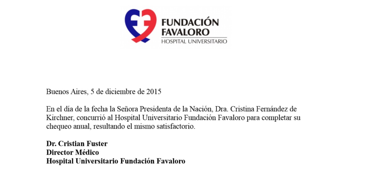 Parte médico de la Fundación Favaloro