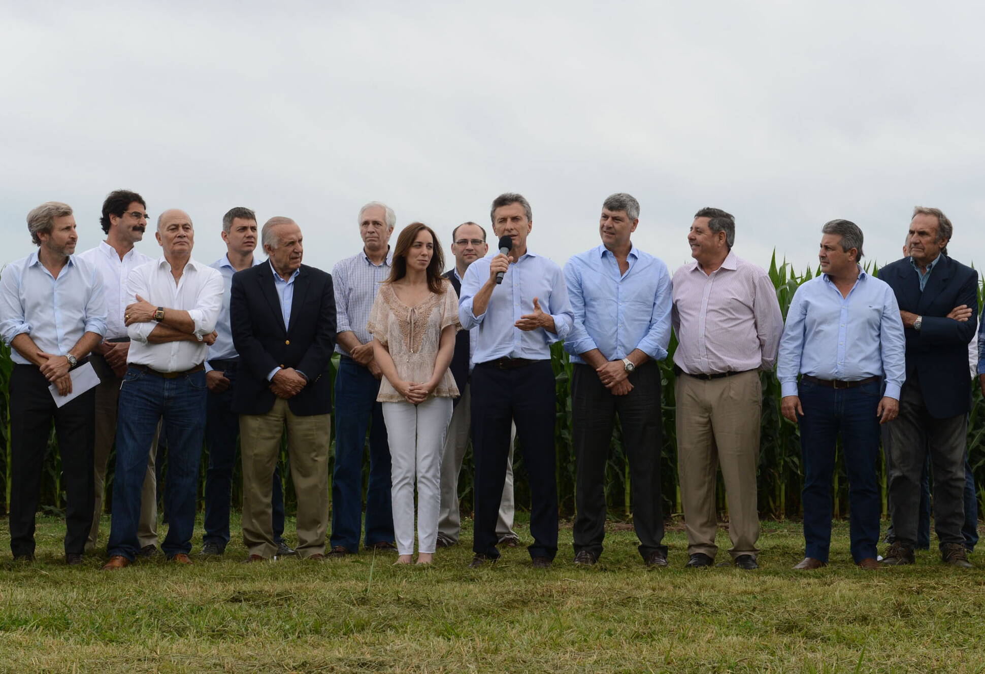 El presidente Mauricio Macri hoy en Pergamino, donde anunció la eliminación de las retenciones a la 