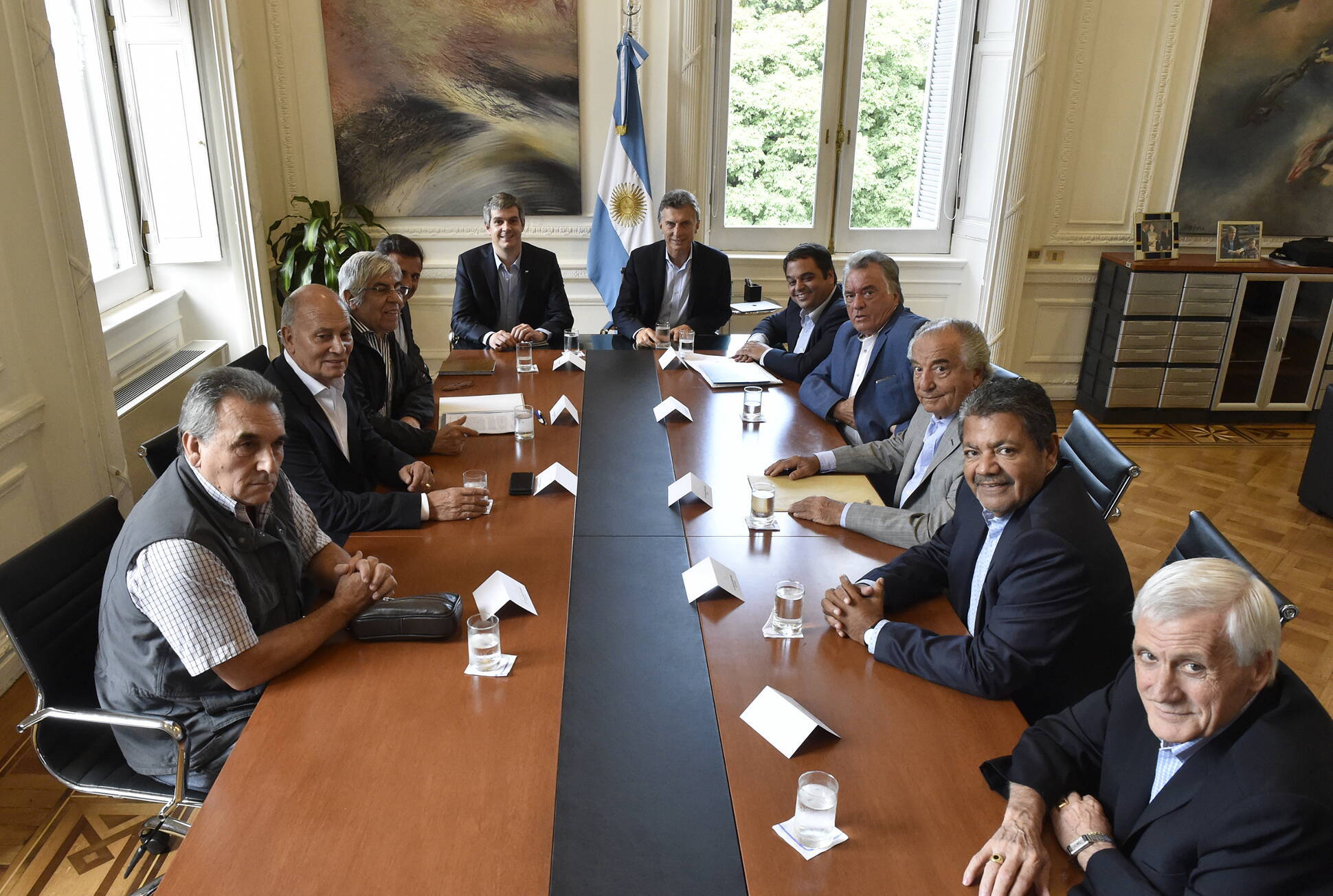 El presidente Mauricio Macri recibió hoy a siete líderes sindicales en Casa de Gobierno
