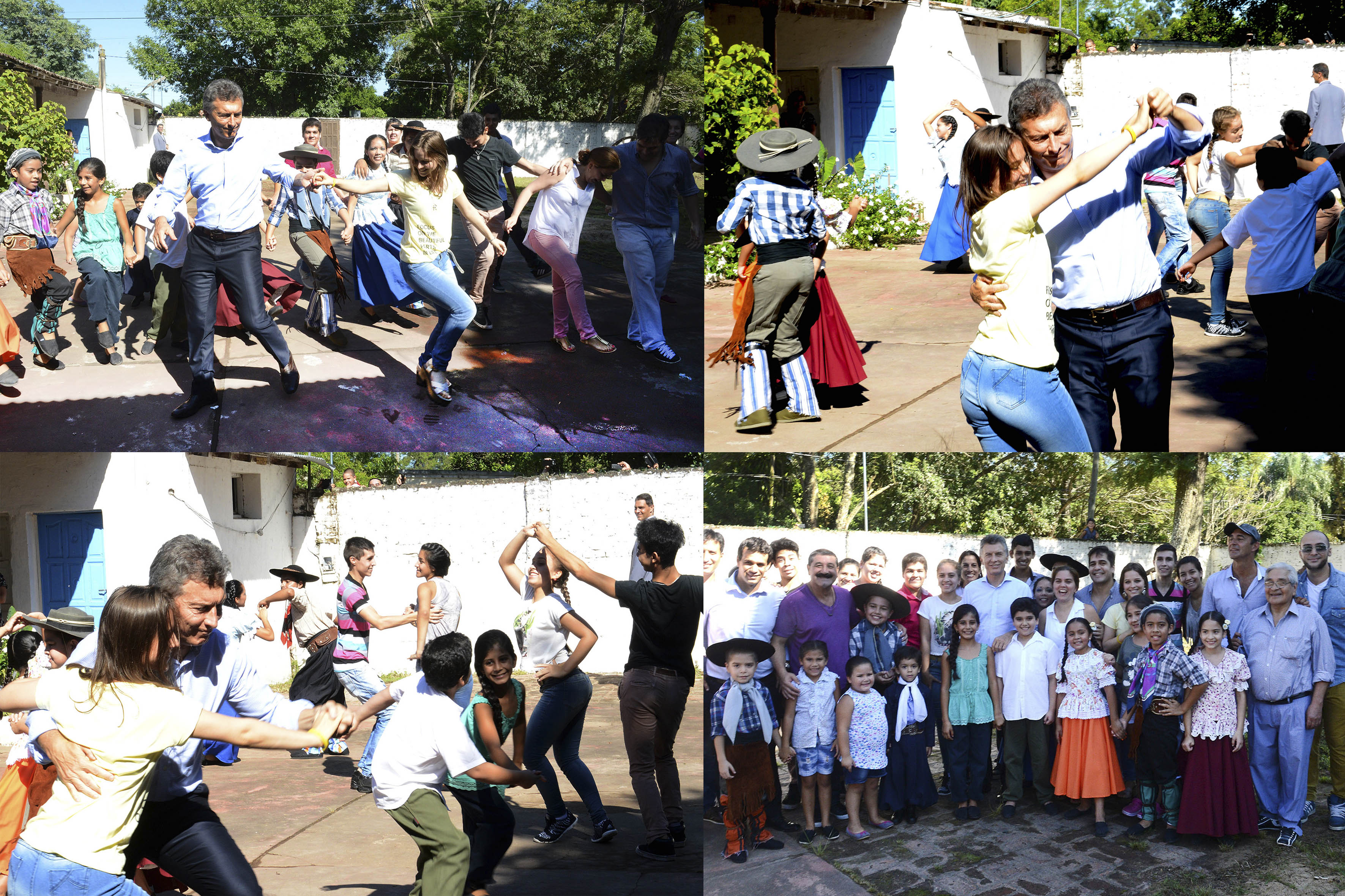 El Presidente Mauricio Macri visitó el Centro Cultural Santa Ana, ubicado en esa localidad de la provincia de Corrientes, donde bailó chamamé con profesores que enseñan esa danza litoraleña. 