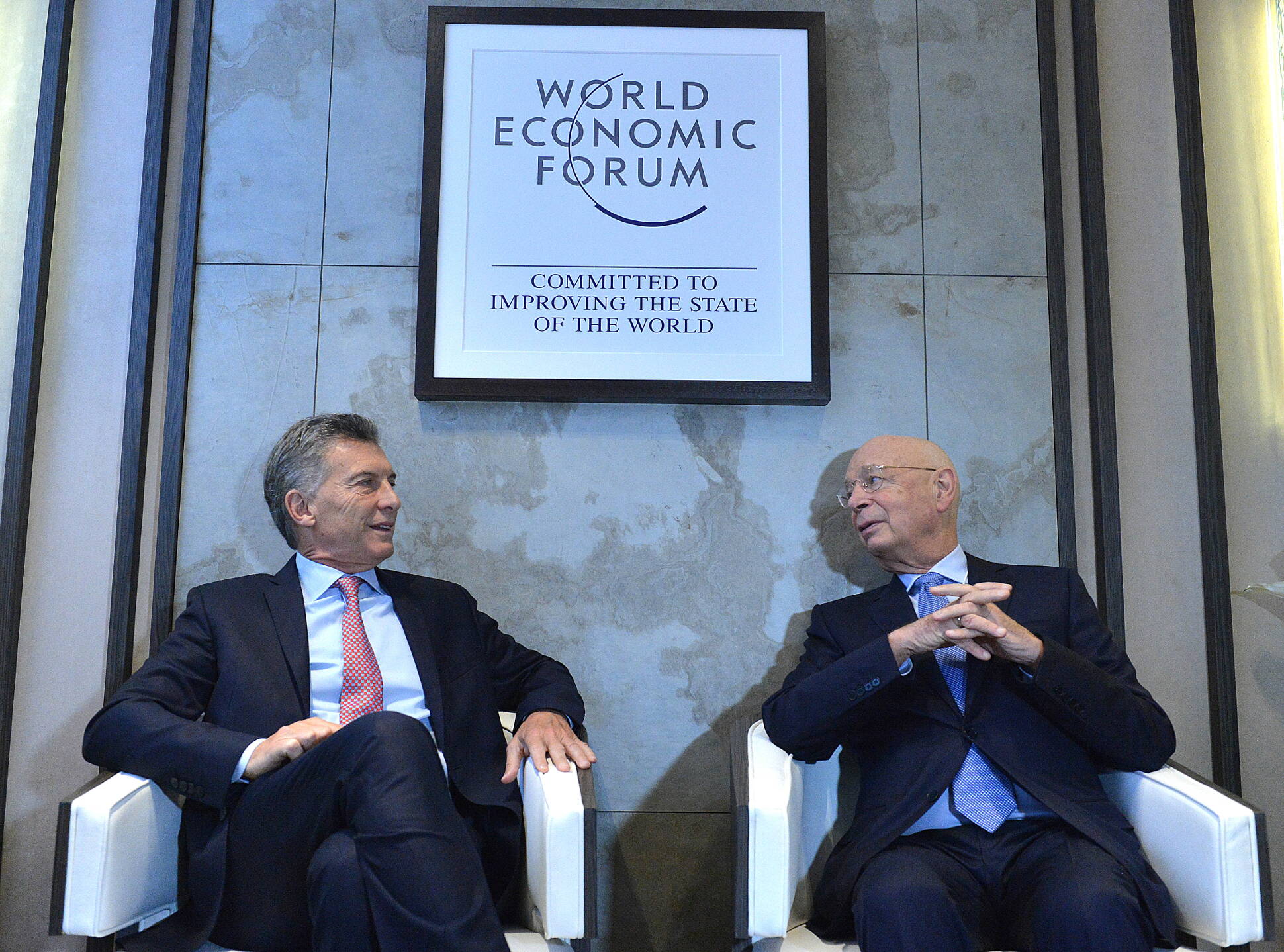 Mauricio Macri con el fundador y director ejecutivo del Foro Económico Mundial, Klaus Schwab