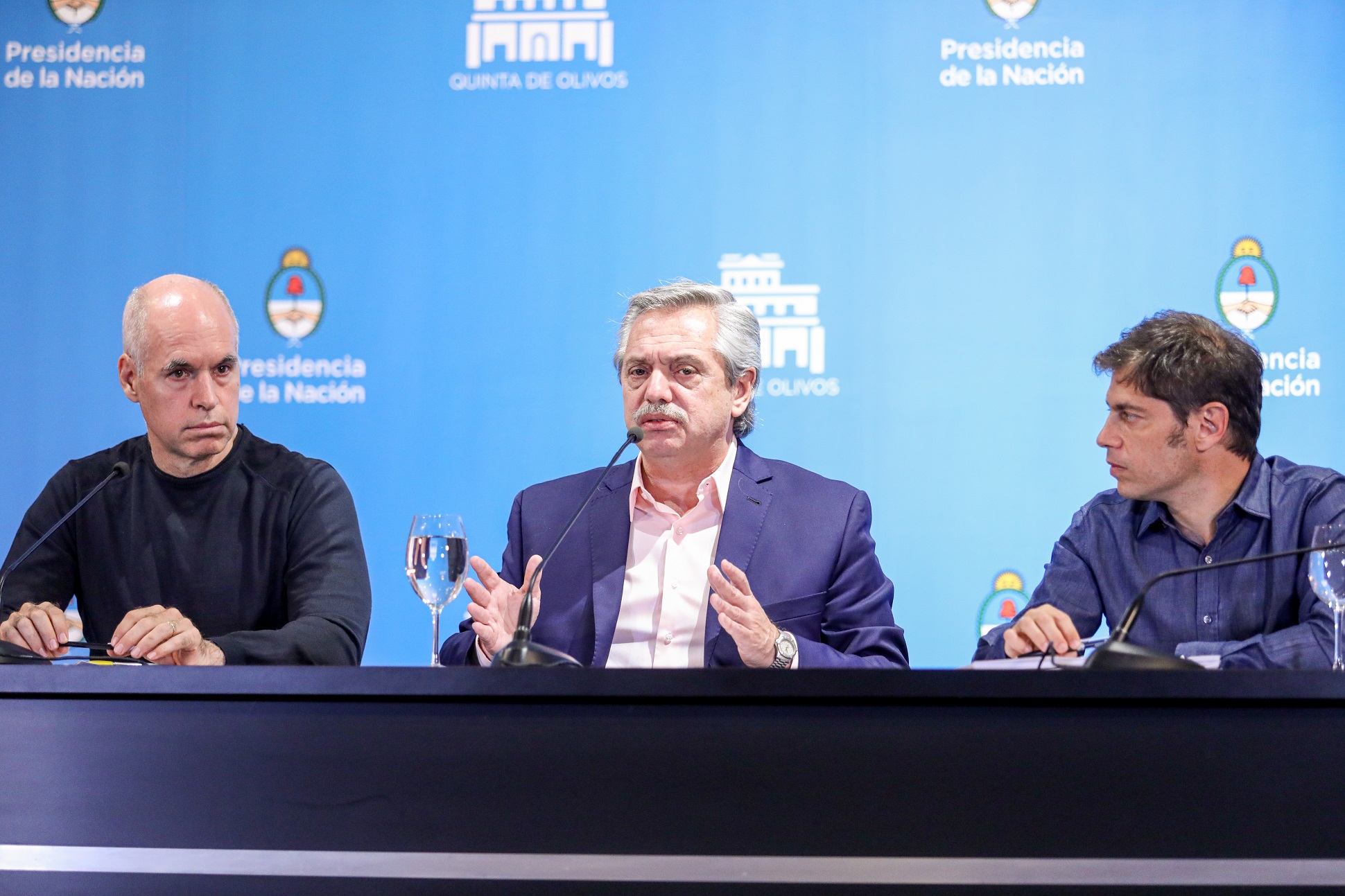 Larreta, Fernández y Kicillof en la conferencia de prensa | Foto: Casa Rosada.