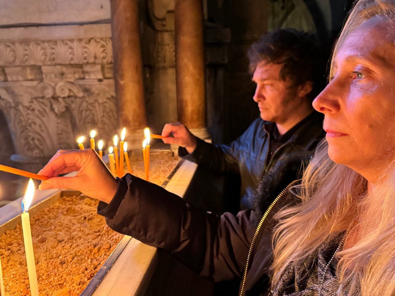 El presidente Javier Milei visitó la Iglesia del Santo Sepulcro