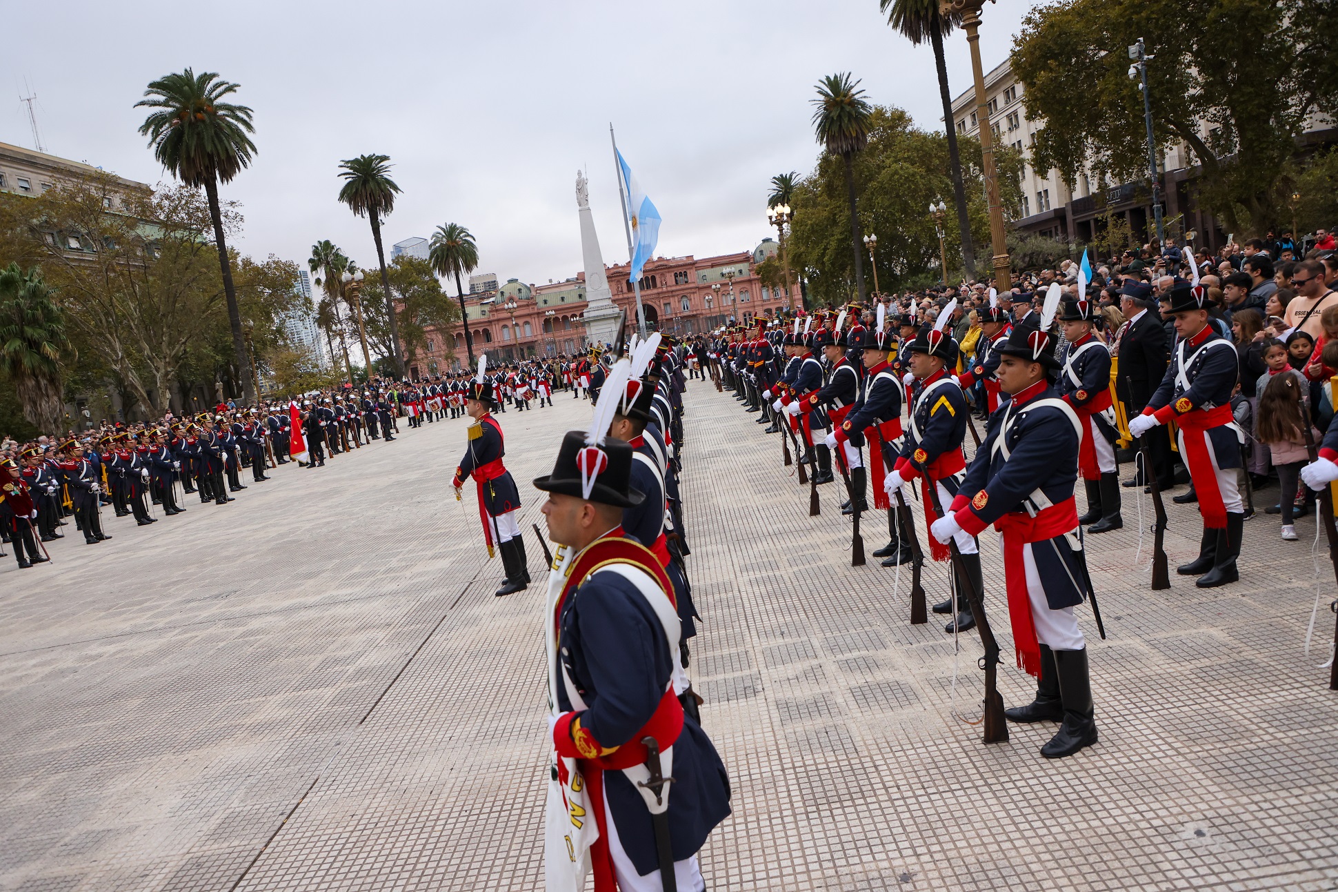 Historic Changing of the Guard with the Regiments of Grenadiers, Patricios and General Iriarte in Plaza de Mayo