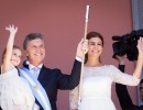 Mauricio Macri, su esposa Juliana Awada y su hija Antonia en el balcón de la Casa Rosada