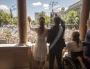 Mauricio Macri y su esposa Juliana Awada en el balcón de la Casa Rosada