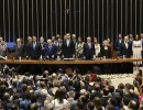 El presidente participó del acto de jura de Lula en el Congreso nacional de Brasil