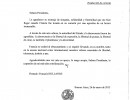 Imagen de la carta enviada por el presidente Francoise Hollande