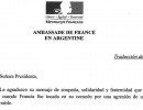 Imagen de la carta enviada por el presidente Francoise Hollande