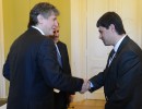 El vicepresidente Amado Boudou, recibe las cartas credenciales del embajador de Chile, Marcelo Díaz.