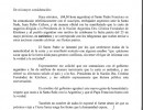 El papa Francisco confirmó que la carta enviada a la Presidenta es auténtica, informó el Secretario General 
